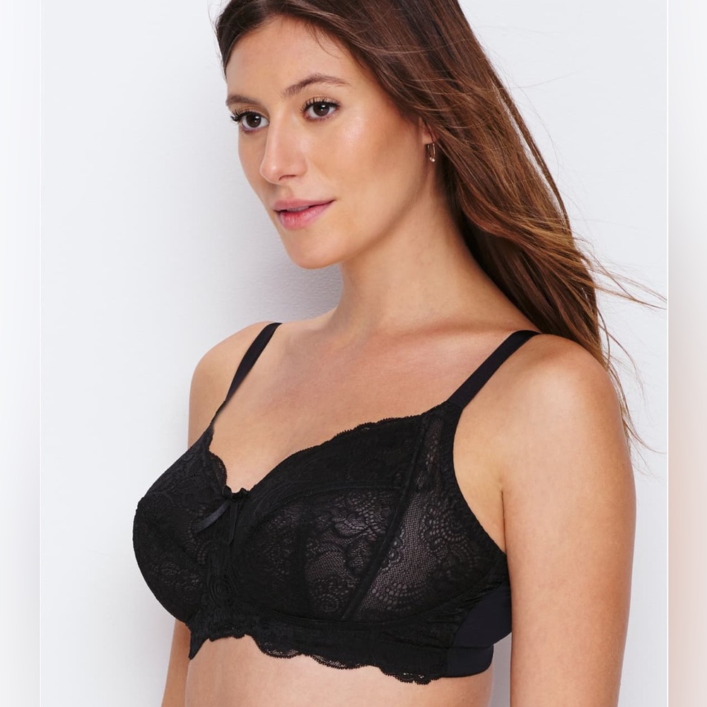 Panache Andorra wire free full cup bra 32F 32DDD 5671 semi sheer mesh lace black